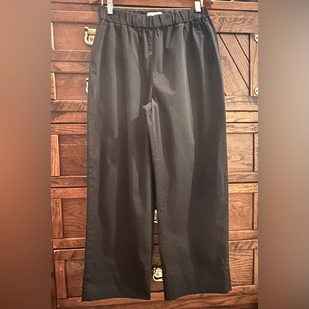 Everlane Wide Leg The Easy Pull On Black Organic Cotton Pants Sz 12 EUC - Picture 2 of 15